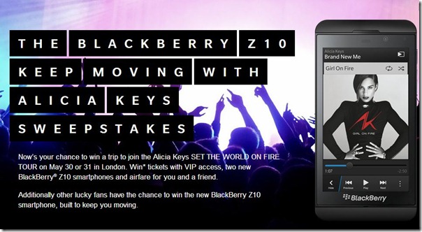 Win Free BlackBerry Z10 & Trip with Alicia Keys - Sweepstakes & Giveaways - US-000203