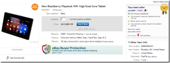 PlayBook deal eBay
