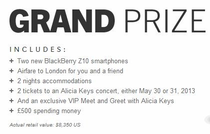 Win Free BlackBerry Z10 & Trip with Alicia Keys - Sweepstakes & Giveaways - US-000237